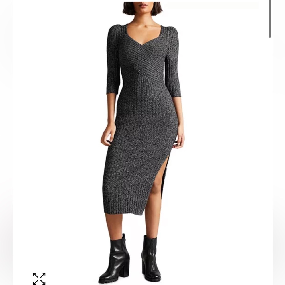 TED BAKER London Chelsiy Cashmere Wool Blend Gray Knit Midi Dress‎